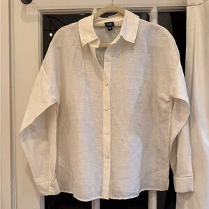Eileen Fisher White Button Down Blouse Drop Shoulder with Sheen
